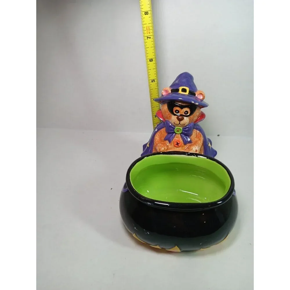 Vintage CKAO Ceramic Witch Bear With Cauldron Halloween Candy Dish